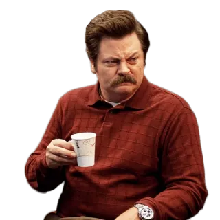 😤 c47f90f5 Ron Swanson Parks and Recreation Ron Swanson, Parks and Recreation, coffee, Nick Offerman, tv show whatsapp sticker