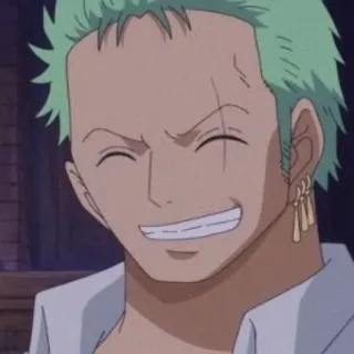 ☘ 88c04b19 Zoro One Piece Zoro, One Piece, anime, manga, pirate, swordsman, green hair, smiling telegram sticker