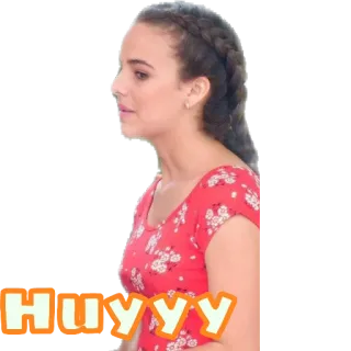 😨 72c21365 Huyyy женщина, косы, красное платье telegram sticker