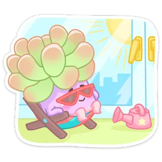 😎 14f2c24a succulente, plante, chaise de plage, lunettes de soleil, dessin animé, mignon, arrosoir, soleil telegram sticker