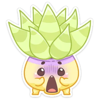 😱 426ce2fe plante, kawaii, choqué, mignon, dessin animé, aloe vera, succulente, terrifié telegram sticker