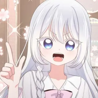 🎐 dbfaef5a ragazza anime, carino, cartone animato, segno di pace, capelli bianchi, treccia telegram sticker