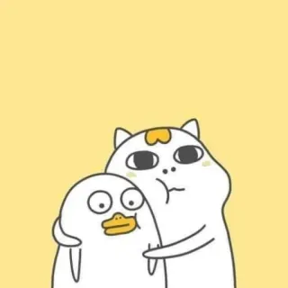 💨 a2f18e66 Cartoon, Ente, Katze, Süß, Tiere, Umarmung, Freundschaft telegram sticker