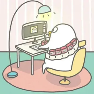 💨 a5e3bc3c Cartoon, Computer, Schreibtisch, Stuhl, Lampe, Büro, Arbeit telegram sticker