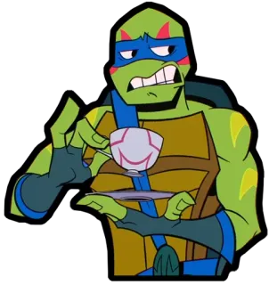 ☕️ 4675b647 Leonardo Rise of the Teenage Mutant Ninja Turtles 卡通, 忍者, 乌龟, TMNT, 莱昂纳多, 茶 telegram sticker