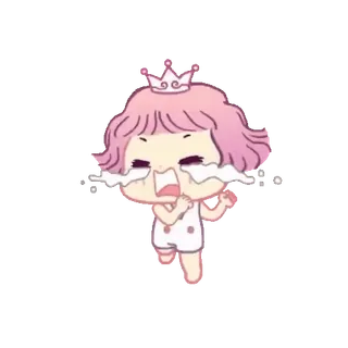 💕 3553e72c 漫画, 泣く, 女の子, ピンク, 王冠, 悲しい whatsapp sticker