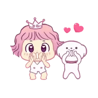 💕 b76b4f86 漫画, 女の子, 犬, かわいい, プリンセス, ハート whatsapp sticker