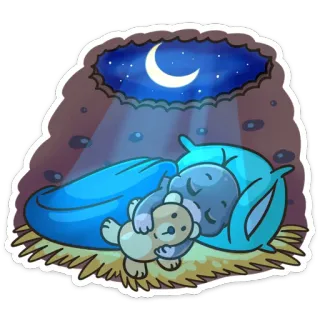 😴 8bfd4389 การนอนหลับ, ตุ๊กตาหมี, กลางคืน, พระจันทร์, ดาว, หมอน, ผ้าห่ม telegram sticker
