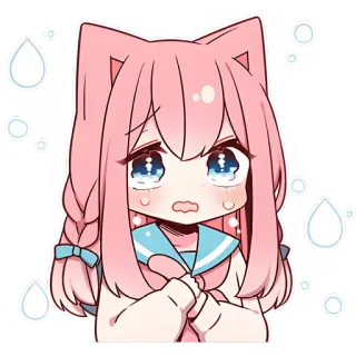 😢 4a9e6df9 Anime, Lucu, Sedih, Gadis, Menangis, Rambut Pink, Telinga Kucing whatsapp sticker