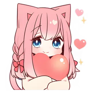 ❤️ f19d94bc Anime, Lucu, Kawaii, Gadis Kucing, Merah Muda, Hati, Stiker whatsapp sticker