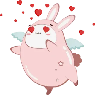 😍 f2c6f318 conejo, ángel, corazones, amor, lindo, kawaii, pegatina whatsapp sticker