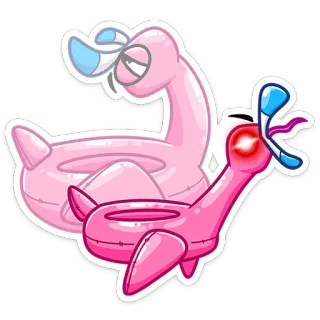 😡 a8c2f615 フラミンゴ, プールフロート, インフレータブル, ピンク, 青, おもちゃ, 夏, 漫画 telegram sticker