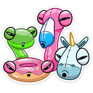 😐 e50aa133 ステッカー, 漫画, カエル, フラミンゴ, ユニコーン, ドーナツ, 可愛い, 動物 telegram sticker