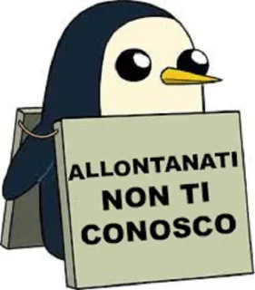 🐧 1e9a9f1d Gunter Adventure Time ALLONTANATI NON TI CONOSCO penguin, adventure time, gunter, cartoon, italian, text telegram sticker