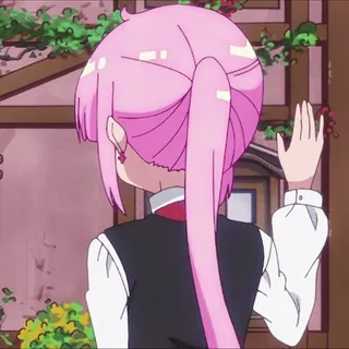 🤚 0902694a anime, gadis, rambut pink, ekor kuda, melambai whatsapp sticker