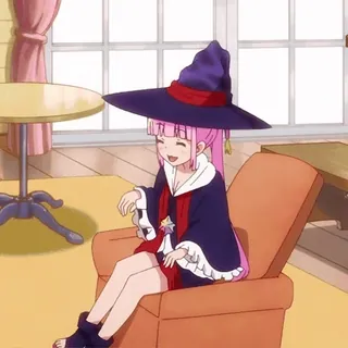 😊 277b11ce Anime, Kartun, Karakter, Penyihir, Topi, Rambut pink, Senyum, Imut whatsapp sticker