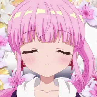 😯 c4d0e064 Anime, Gadis, Rambut pink, Mata tertutup, Bunga, Kartun, Lucu, Ilustrasi whatsapp sticker