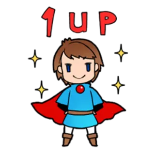 ✨ 99cc56b5 1 UP desenho animado, jogo, personagem, herói, 1up telegram sticker