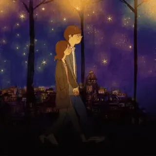 😘 c48b83cb casal, amor, caminhando, noite, cidade, romance, fofo, arte telegram sticker