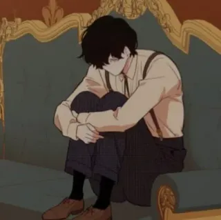 🛐 a3010c3f 悲しい, 孤独, 少年, 座る, ソファ, 憂鬱, 漫画, アニメ telegram sticker