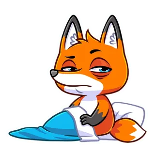 😐 3622eb35 лиса, животное, мультфильм, сонный, кровать, милый telegram sticker