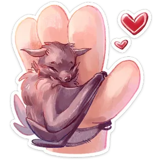 🤗 b2c5bcb5 bat, cute, animal, heart, hand, wildlife, flying mammal, illustration whatsapp sticker