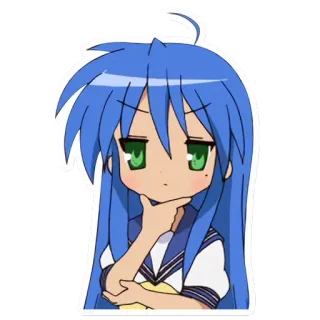 😶 c56b4454 Konata Izumi Lucky Star อนิเมะ, ผู้หญิง, กำลังคิด, น่ารัก, ผมสีฟ้า telegram sticker
