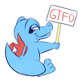 👋 c5aaaa34 GTFO cartoon, reptile, dinosaur, sign, GTFO, go away whatsapp sticker