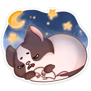 😴 c081c696 animal, dessin animé, mignon, endormi, nuit, lune, étoiles, repos telegram sticker