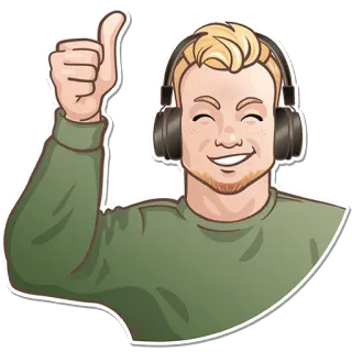 👍 4ec966e2 Jempol ke atas, Pria, Headset, Positif, Setuju, Persetujuan, Suka, Kartun whatsapp sticker