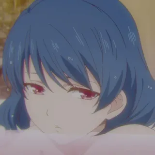 ➖ 000cb288 Anime, Mädchen, blaue Haare, rote Augen, traurig, weinend telegram sticker