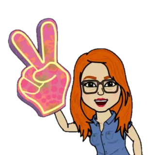 ✌ 1761b086 Bitmoji, Signe de paix, Lunettes, Cheveux roux, Dessin animé, Avatar, Signe de la main telegram sticker