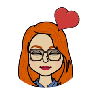 💛 414c26c2 Bitmoji, Avatar, Dessin animé, Coeur, Femme, Lunettes, Cheveux roux telegram sticker