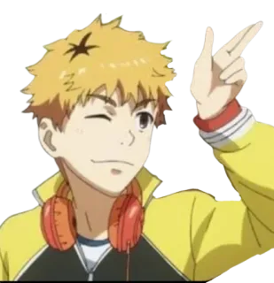 🔥 499ad980 애니메이션, 캐릭터, 노란색, 헤드폰, 윙크 telegram sticker