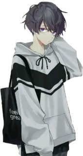 🖤 89de6ace feel great 애니메이션, 캐릭터, 후드티, 가방, 소년, 캐주얼 telegram sticker