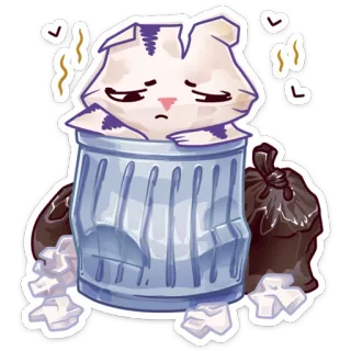 🗑 1bc509ec gato, basura, desperdicio, triste, dibujos animados, pegatina telegram sticker