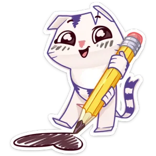 ❤ efc73458 gato, lápiz, dibujo, dibujo animado, lindo, kawaii telegram sticker