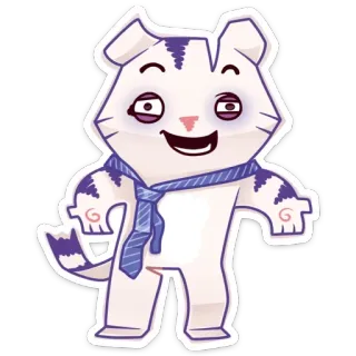 😜 64c3d35b kot, kreskówka, krawat, biały, fioletowy, zwierzę telegram sticker