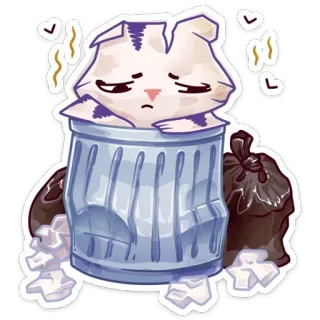 🗑 8db8fe45 kot, śmietnik, smutny, kreskówka, naklejka, zwierzę telegram sticker