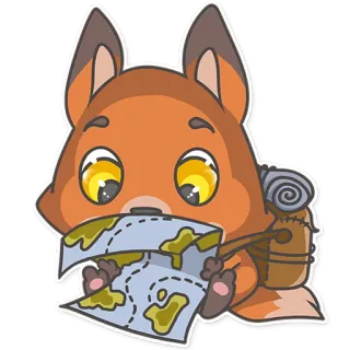 🗺 49fd8fab volpe, animale, cartone animato, mappa, zaino, viaggio telegram sticker