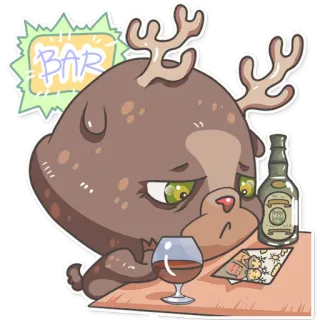🍷 ec0b140c BAR cervo, alcol, bar, bere, triste, cartone animato telegram sticker