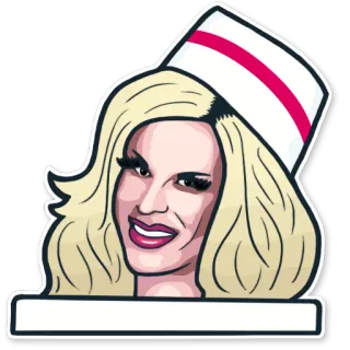 😏 162882d9 Drag queen, Retrato, cabelo loiro, touca de enfermeira, sorrindo, maquiagem telegram sticker