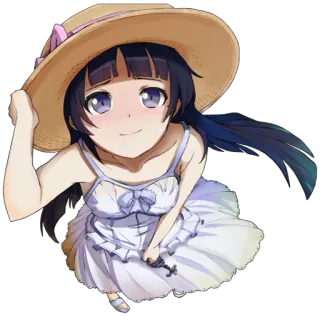 😌 45318235 chica anime, vestido de verano, sombrero, dibujo animado, lindo, verano, playa, sonriendo telegram sticker