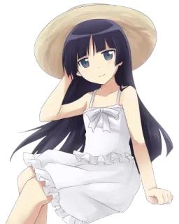😊 de2a24f9 chica anime, verano, sombrero, vestido blanco, dibujos animados, personaje telegram sticker