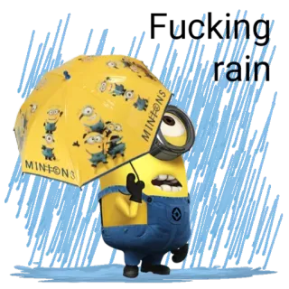 ☔ ca3cb041 Minion rain 小黄人, 伞, 卡通, 雨, 可爱, 黄色 telegram sticker