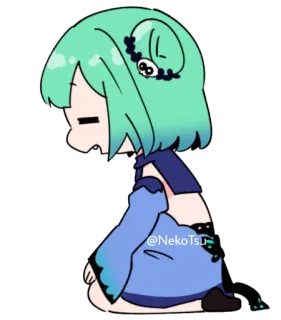 😔 2207ad2c @NekoTsu anime, cute, green hair, sticker, kawaii telegram sticker