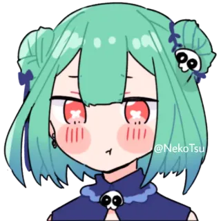 😗 e8b7a280 @NekoTsu anime, kawaii, sticker, cartoon, mint hair, skulls telegram sticker