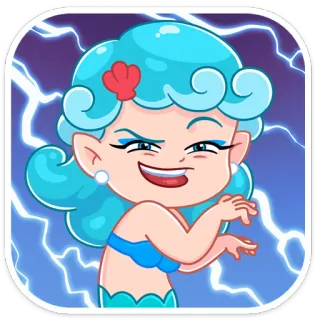 😡 04b9364f sirena, dibujos animados, mar, personaje, rayo, pelo azul, mono whatsapp sticker