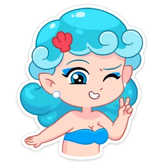 😉 9c05454c sirena, dibujos animados, mar, océano, chica, personaje, lindo, pelo azul whatsapp sticker