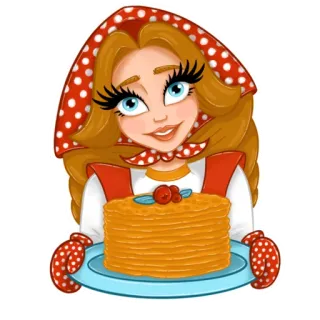 🥞 1dd39b65 卡通, 薄烤饼, 食物, 女人, 传统, 围巾 telegram sticker